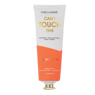 Can't Touch This orange vanilla hand cream with cocoa butter and jojoba oil in recyclable tube, lightweight daily hydration formula