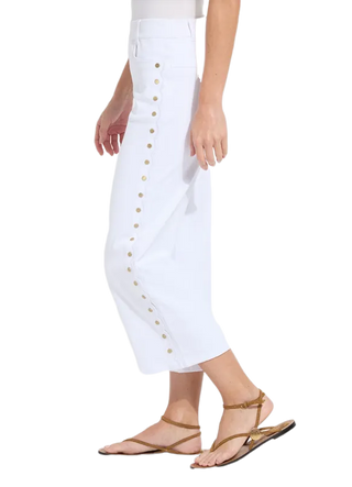 Willa Scallop Studded Crop Denim-White