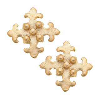 women's jewelry piece Gold Quad Fleur De Lis Earrings by SUSAN SHAW from Monkee's of Williamsburg
