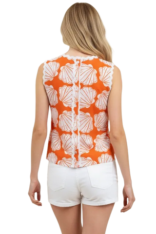Shell Print Sleeveless Top w/ Wave Detail