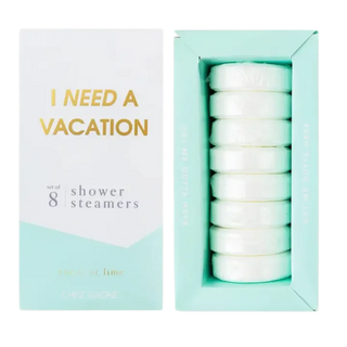 I Need A Vacation coconut lime shower steamers featuring tropical essential oil blend in gift-ready box, vegan spa aromatherapy