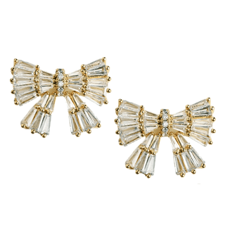 Gold Maxi Sparkler Statement Stud Bow Earring