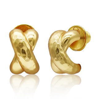 Hammered Cross Stud Earring - 24k Gold Plated