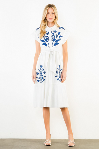 Floral Embroidered Button Down Dress
