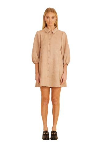 Faux Suede Exaggerated Sleeve Dress
