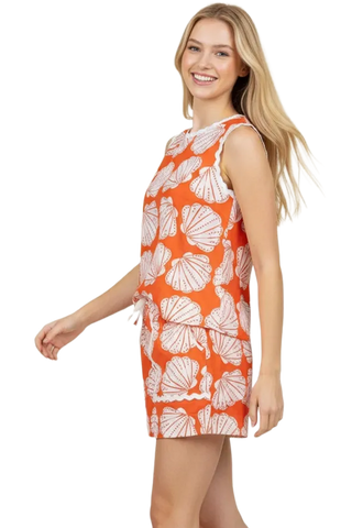 Shell Print Sleeveless Top w/ Wave Detail
