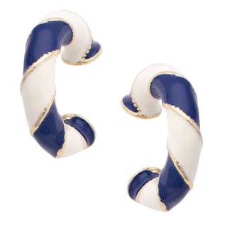Sandy Striped Enamel Hoop Earrings  - Navy