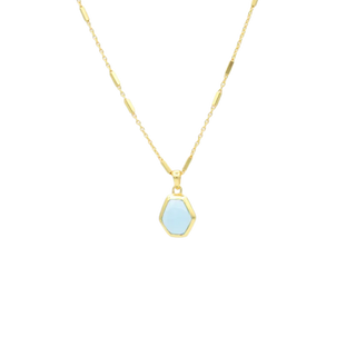 Gold Plated Necklace W/Geometric Blue Topaz Pendant