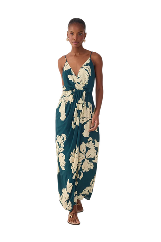 Green Petals Draped Maxi Dress