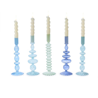 Shades of Blue Hand-Blown Glass Taper Candlestick Candleholders