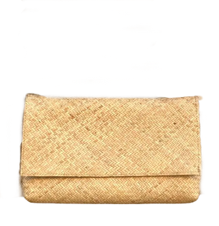 Rattan Clutch w/ Batik Print Lining - Ivory