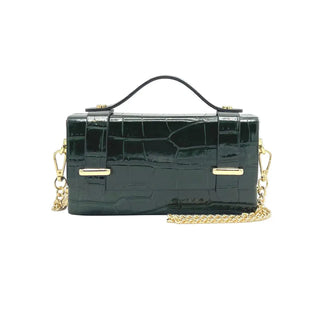 Glossy Croc-Embossed Leather Chain Shoulder Bag