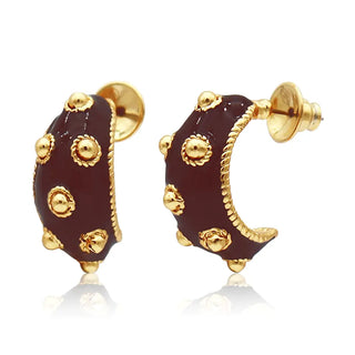 Dots Thick Hoops In Espresso Enamel - 24k Gold Plated