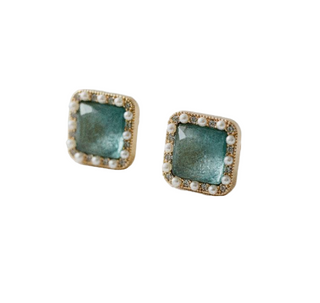 Blue Cubic Zirconia Geometric Stud Earrings