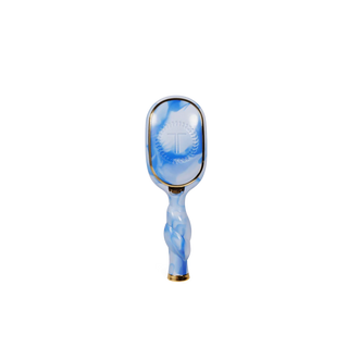 Blue and white hairbrush on a white background