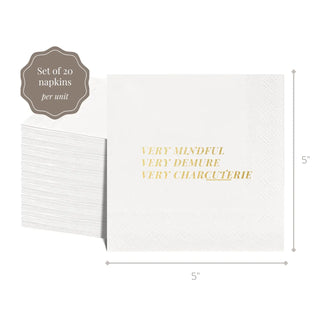 Demure Charcuterie Cocktail Napkin White & Gold - Set of 20