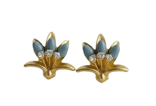 Vintage Floral Drop Earrings with Blue Accents