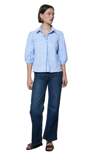 Eleanor Stripe Puff Sleeve Blouse-Light Blue