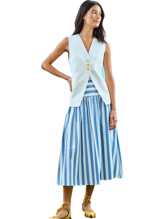 Alyssa midi skirt in sailing stripe featuring fitted yoke waist and full flowing silhouette for effortless movement and classic style