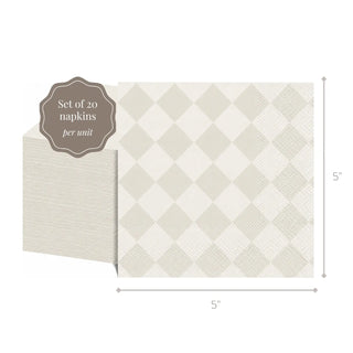 Cocktail Napkins, Set of 20 - Checker Pattern