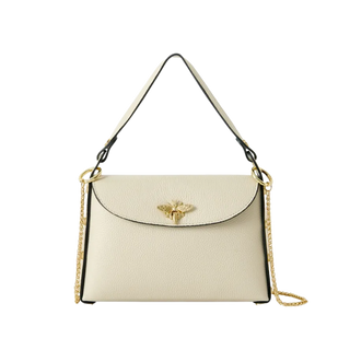 Italian Handmade Leather Top Handle Bag w/ Bee Emblem-Cream