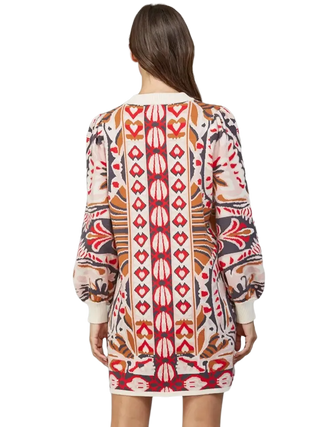 Tribal and Floral Motif Jacquard Knit Sweater Dress