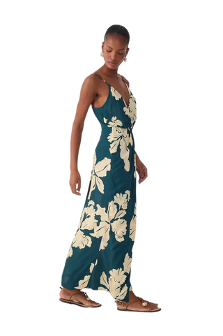 Green Petals Draped Maxi Dress