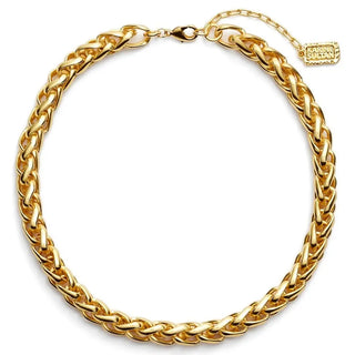 Trendy Braided Link Chain Necklace - 24k Gold Plat - Gold