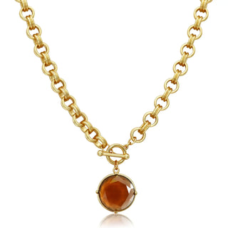 Cabochon Pendant Necklace - 24k Gold Plated - Mocha