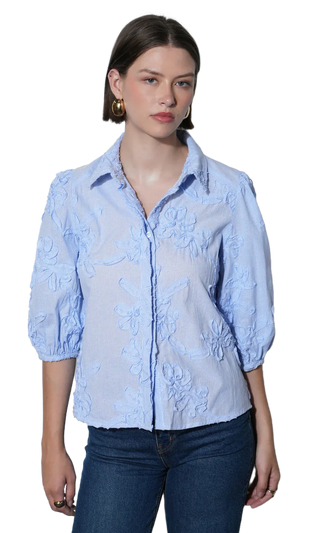 Eleanor Stripe Puff Sleeve Blouse-Light Blue