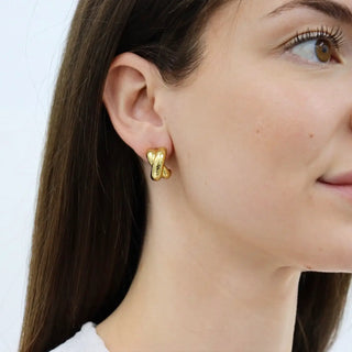 Hammered Cross Stud Earring - 24k Gold Plated