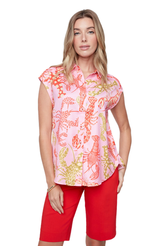 Printed Light Satin Sleeveless Blouse - Rosebloom