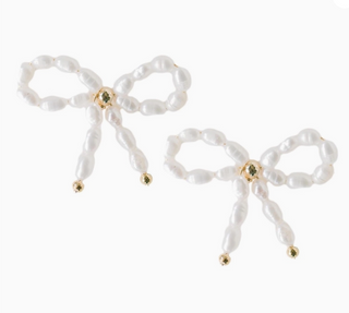 Petite Pearl Bow Stud Holiday Earrings