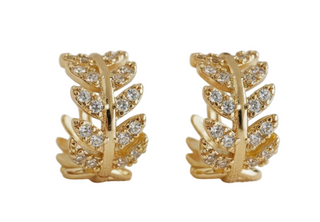 French Vintage Cubic Zirconia Leaf Stud Earrings
