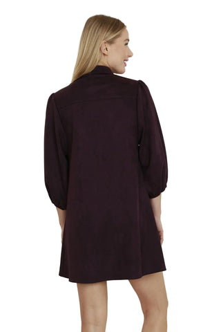 Faux Suede Exaggerated Sleeve Dress-Plum