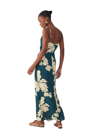 Green Petals Draped Maxi Dress