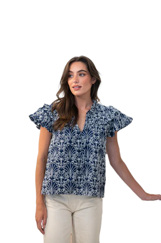 Eyelet Flutter Sleeve Top