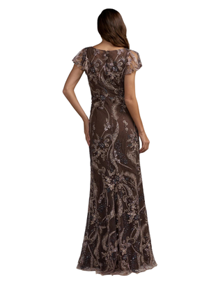 MAC DUGGAL V Neck Flutter Sleeve Floral Embroidered Gown Monkee's of Willamsburg