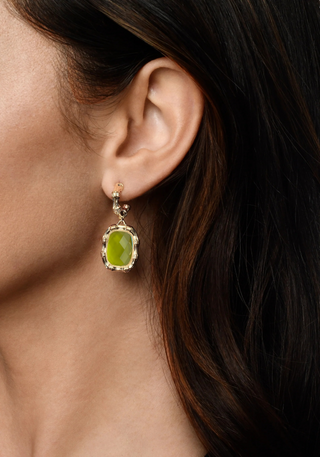 Bamboo with Stone Drop Earrings - Gemstones