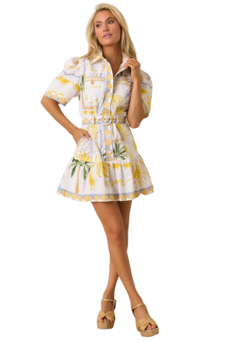 White printed summer dress with short sleeves