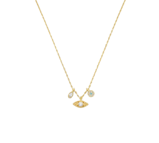 Gold Eye Talisman Charm Necklace with CZ Accents