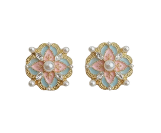 Vintage Palace Style Enamel Pearl Stud Earrings