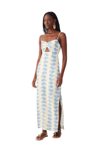 Off-white Aquarium Cut-out Sleeveless Linen Maxi Dress