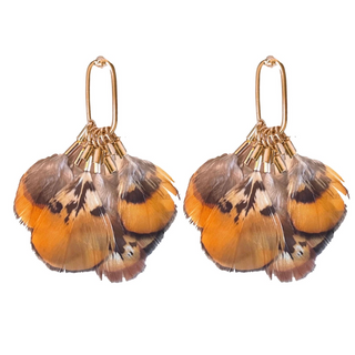 Quail Feather Tassel Statement Earrings