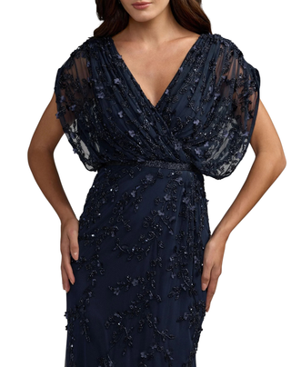 MAC DUGGAL Beaded Mesh V Neck Blouson Column Gown Monkee's of Willamsburg