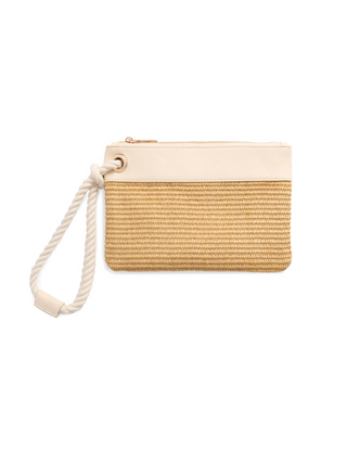 Straw Wristlet with Ivory Trim and Rope Handle
