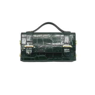 Glossy Croc-Embossed Leather Chain Shoulder Bag