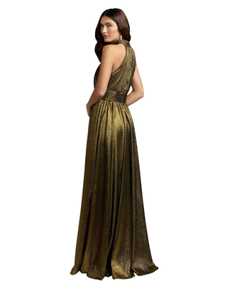 MAC DUGGAL Pleated Metallic Sleeveless Mock Neck Ballgown Monkee's of Willamsburg