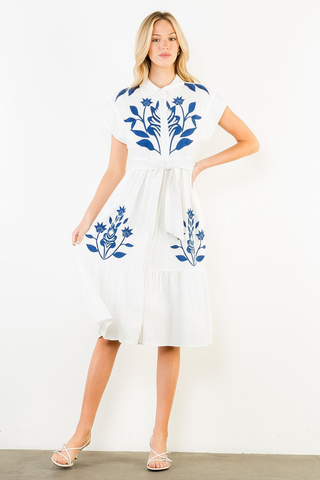 Floral Embroidered Button Down Dress