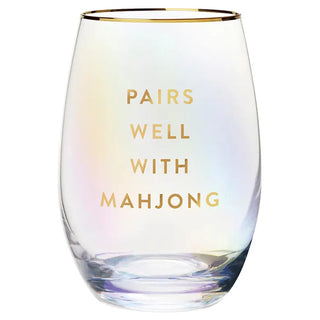 Gold Foil Stemless Wine Glass - Pairs Well with Mahjong